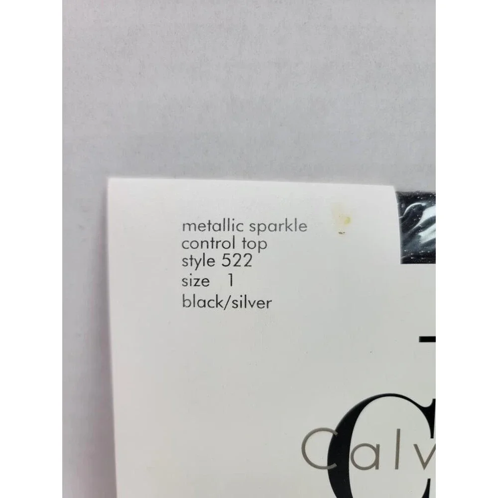Calvin Klein Metallic Sparkle Control Top Tights Size 1 Black Silver Shimmer